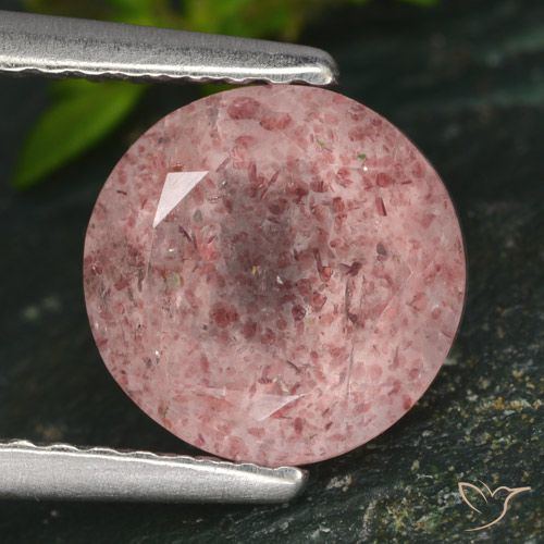 1.73ct طبيعي وردى ترابى كوارتز الفراولة, دائري, نصف شفاف