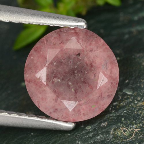 1.74ct طبيعي درجة اللون الوردى كوارتز الفراولة, دائري, نصف شفاف