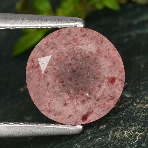 2.16ct طبيعي وردى زهرى غامق كوارتز الفراولة, دائري, نصف شفاف