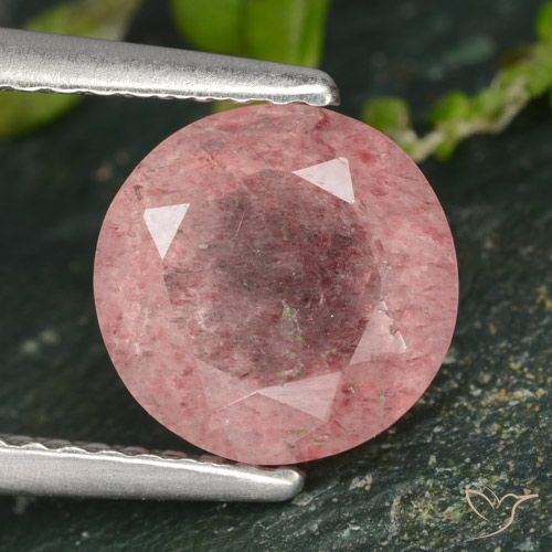 1.77ct طبيعي وردى زهرى كوارتز الفراولة, دائري, نصف شفاف