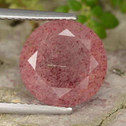 4.49ct طبيعي وردى متوسط كوارتز الفراولة, دائري, نصف شفاف