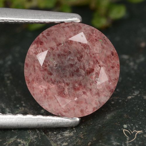 1.93ct طبيعي وردى متوسط كوارتز الفراولة, دائري, نصف شفاف
