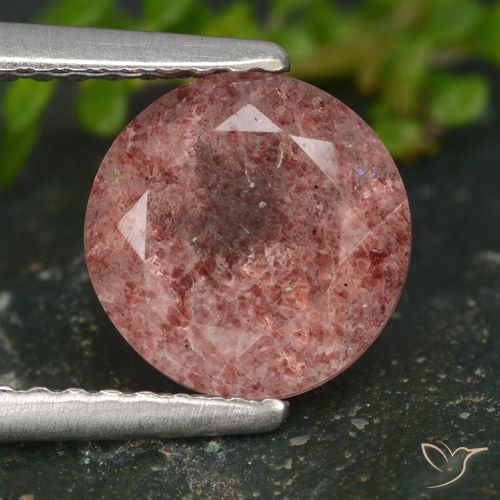 1.80ct طبيعي وردى متوسط كوارتز الفراولة, دائري, نصف شفاف