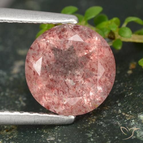 1.78ct طبيعي وردى متوسط كوارتز الفراولة, دائري, نصف شفاف