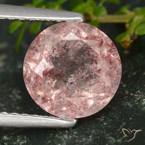 2.01ct طبيعي وردي فاتح كوارتز الفراولة, دائري, نصف شفاف