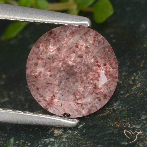 1.67ct طبيعي وردى غامق كوارتز الفراولة, دائري, نصف شفاف