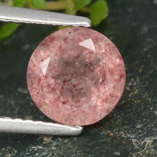 1.80ct طبيعي وردى ترابى كوارتز الفراولة, دائري, نصف شفاف