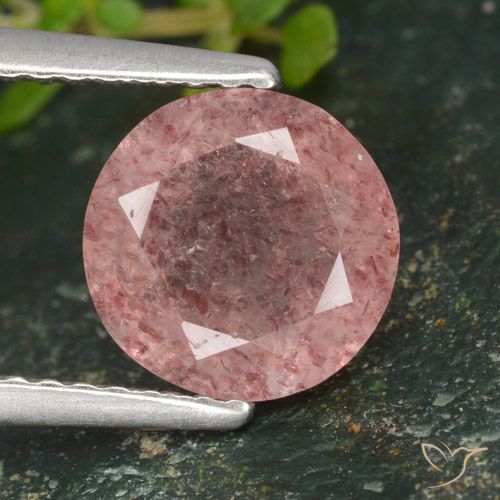 1.77ct طبيعي وردى فاتح-متوسط كوارتز الفراولة, دائري, نصف شفاف