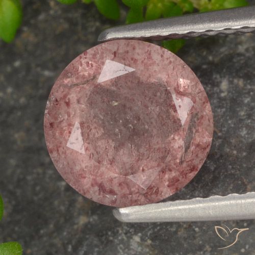 1.68ct طبيعي وردى متوسط كوارتز الفراولة, دائري, نصف شفاف