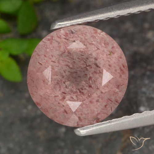 1.80ct طبيعي وردى ترابى كوارتز الفراولة, دائري, نصف شفاف