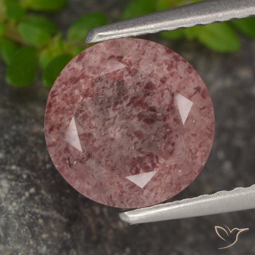 1.94ct طبيعي وردى متوسط كوارتز الفراولة, دائري, نصف شفاف