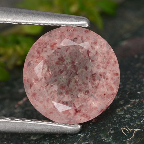 1.79ct طبيعي وردى زهرى كوارتز الفراولة, دائري, نصف شفاف