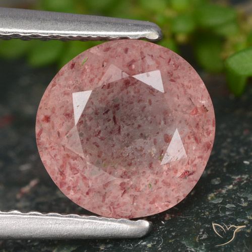 1.89ct طبيعي وردى زهرى كوارتز الفراولة, دائري, نصف شفاف