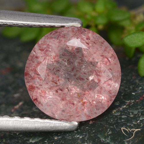 1.66ct طبيعي درجة اللون الوردى كوارتز الفراولة, دائري, نصف شفاف