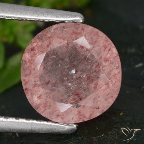 2.00ct طبيعي وردى متوسط كوارتز الفراولة, دائري, نصف شفاف