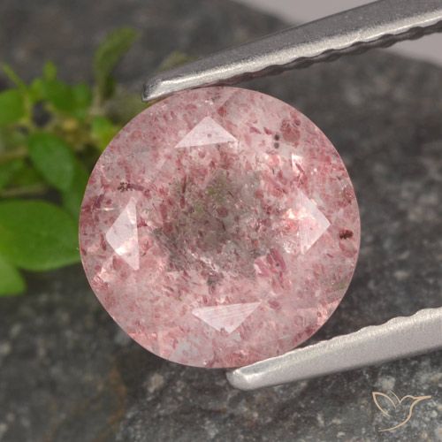 1.75ct طبيعي وردى متوسط كوارتز الفراولة, دائري, نصف شفاف