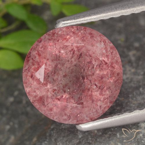 1.79ct طبيعي وردى زهرى كوارتز الفراولة, دائري, نصف شفاف