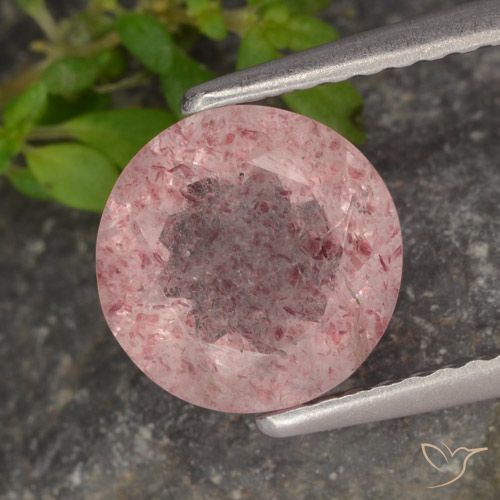 1.61ct طبيعي وردى متوسط كوارتز الفراولة, دائري, نصف شفاف