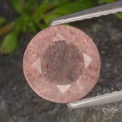 1.72ct طبيعي وردى متوسط كوارتز الفراولة, دائري, نصف شفاف