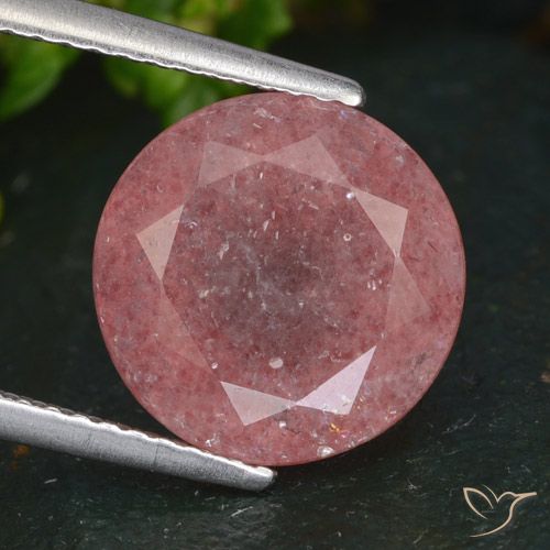 4.76ct طبيعي وردى داكن-متوسط كوارتز الفراولة, دائري, نصف شفاف