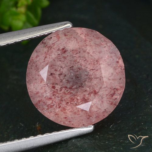 4.14ct طبيعي وردى زهرى كوارتز الفراولة, دائري, نصف شفاف