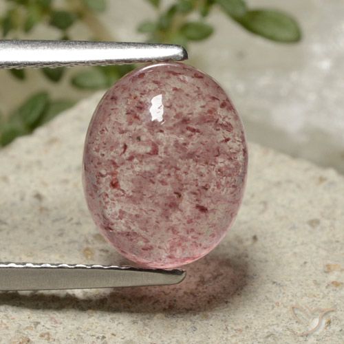 3.76ct طبيعي وردى ترابى كوارتز الفراولة, بيضوي, نصف شفاف