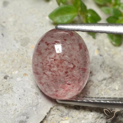 3.36ct طبيعي وردى فاتح-متوسط كوارتز الفراولة, بيضوي, نصف شفاف