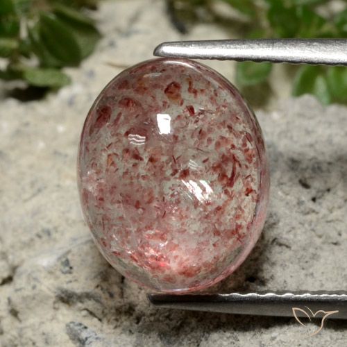4.31ct طبيعي وردى زهرى غامق كوارتز الفراولة, بيضوي, نصف شفاف