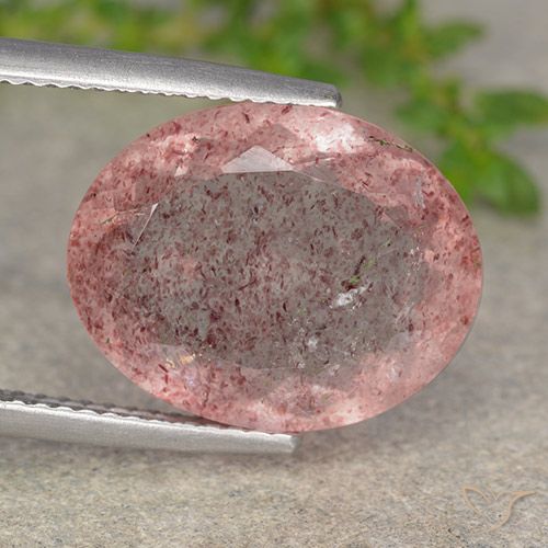 8.27ct طبيعي وردى برتقالى كوارتز الفراولة, بيضوي, نصف شفاف, Photo A