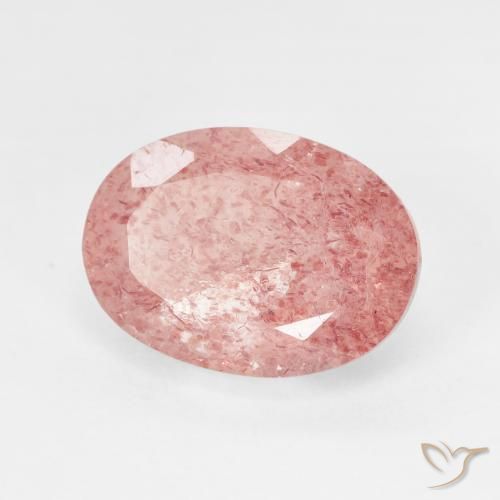 6.12ct طبيعي وردى زهرى فاتح كوارتز الفراولة, بيضوي, نصف شفاف