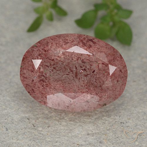 6.14ct طبيعي وردى زهرى كوارتز الفراولة, بيضوي, نصف شفاف
