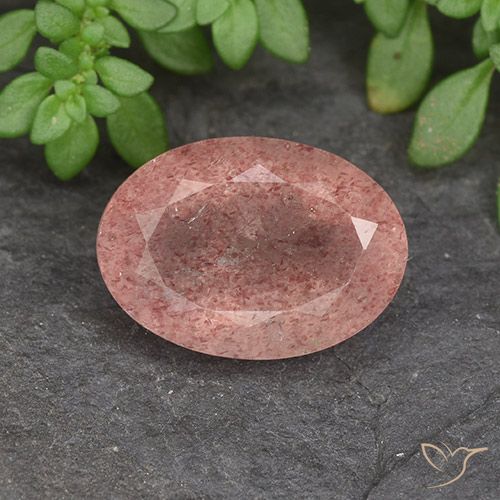 5.87ct طبيعي وردى زهرى فاتح كوارتز الفراولة, بيضوي, نصف شفاف