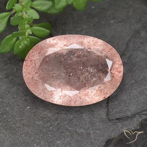 4.78ct طبيعي وردى فاتح-متوسط كوارتز الفراولة, بيضوي, نصف شفاف