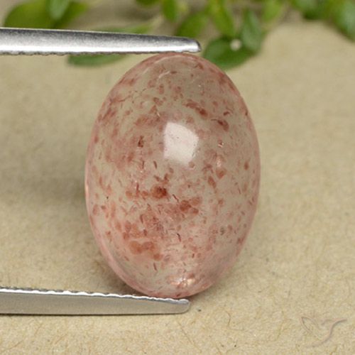 5.39ct طبيعي زهرى خوخى كوارتز الفراولة, بيضوي, نصف شفاف