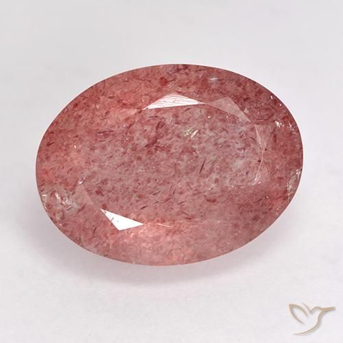 9.30ct طبيعي وردى زهرى كوارتز الفراولة, بيضوي, نصف شفاف
