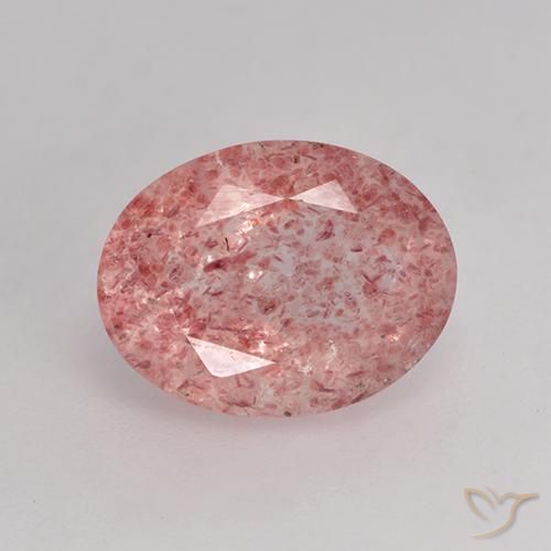 1.79ct طبيعي وردى فاتح-متوسط كوارتز الفراولة, بيضوي, نصف شفاف