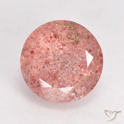 3.97ct طبيعي وردى فاتح-متوسط كوارتز الفراولة, دائري, نصف شفاف