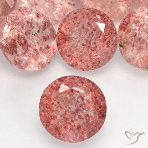 1.11ct طبيعي وردى متوسط كوارتز الفراولة, دائري, نصف شفاف