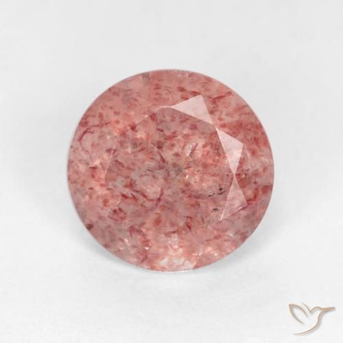 1.25ct طبيعي وردى فاتح-متوسط كوارتز الفراولة, دائري, نصف شفاف
