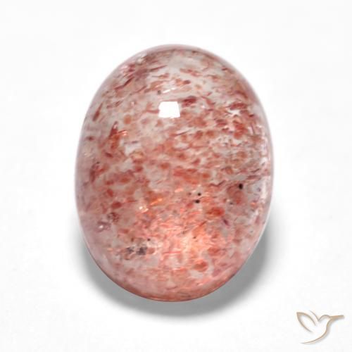 1.48ct طبيعي وردى فاتح-متوسط كوارتز الفراولة, بيضوي, نصف شفاف