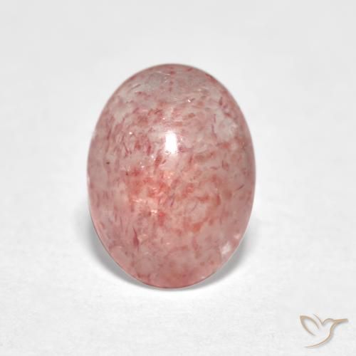 0.96ct طبيعي وردى ترابى كوارتز الفراولة, بيضوي, نصف شفاف
