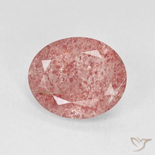 3.84ct طبيعي وردى زهرى فاتح كوارتز الفراولة, بيضوي, نصف شفاف
