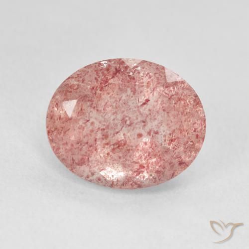 4.48ct طبيعي وردى زهرى فاتح كوارتز الفراولة, بيضوي, نصف شفاف