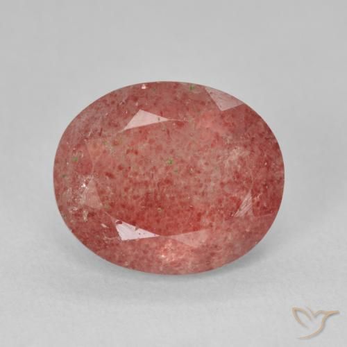 4.44ct طبيعي وردى الجريب فروت كوارتز الفراولة, بيضوي, نصف شفاف