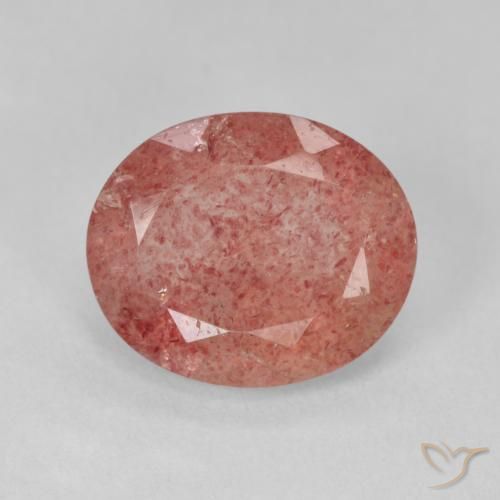 3.84ct طبيعي برتقالى محمر باهت كوارتز الفراولة, بيضوي, نصف شفاف