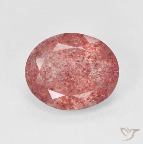 4.04ct طبيعي درجة لون الوردى المحمر كوارتز الفراولة, بيضوي, نصف شفاف