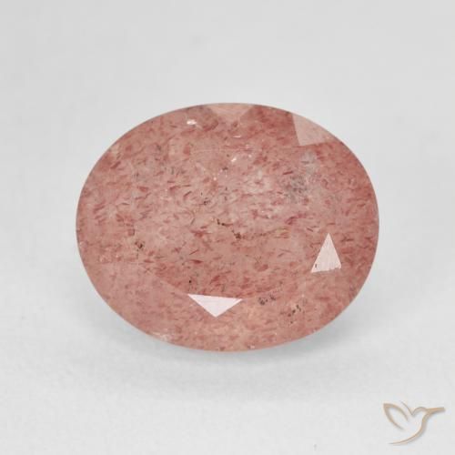 4.86ct طبيعي وردى زهرى خوخى كوارتز الفراولة, بيضوي, نصف شفاف