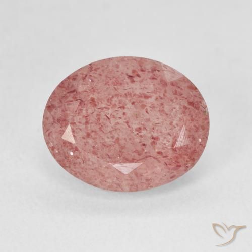 4.32ct طبيعي وردى زهرى خوخى كوارتز الفراولة, بيضوي, نصف شفاف