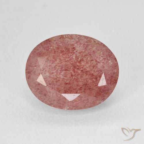 5.01ct طبيعي وردى زهرى خوخى كوارتز الفراولة, بيضوي, نصف شفاف