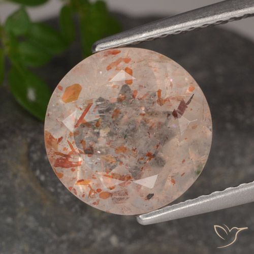 3.38ct طبيعي برتقالى خوخى حجر الشمس, دائري, شفاف